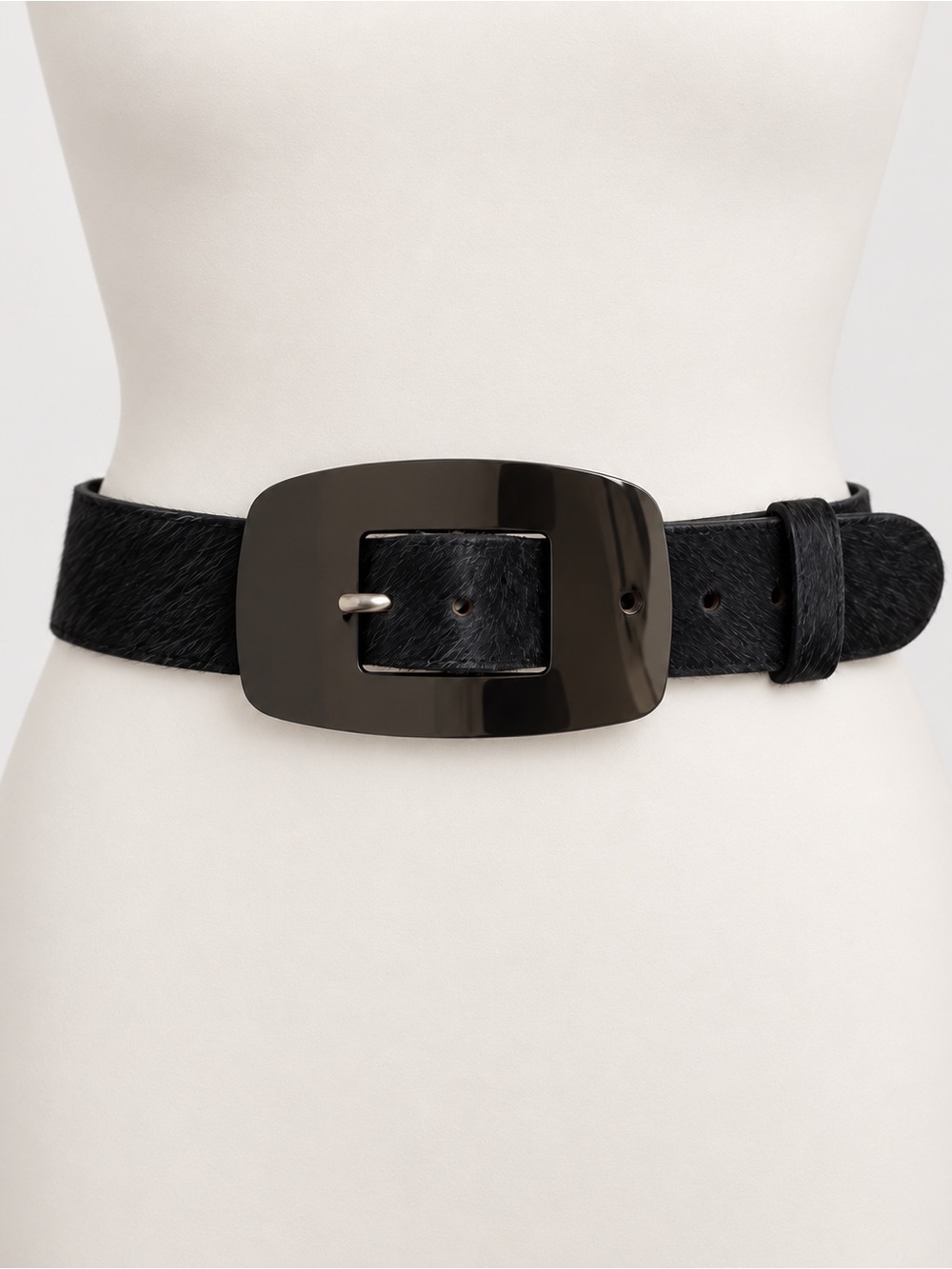 WORTH New York Italian Calf Hair Leather Wide Statement Belt Oversized Buckle